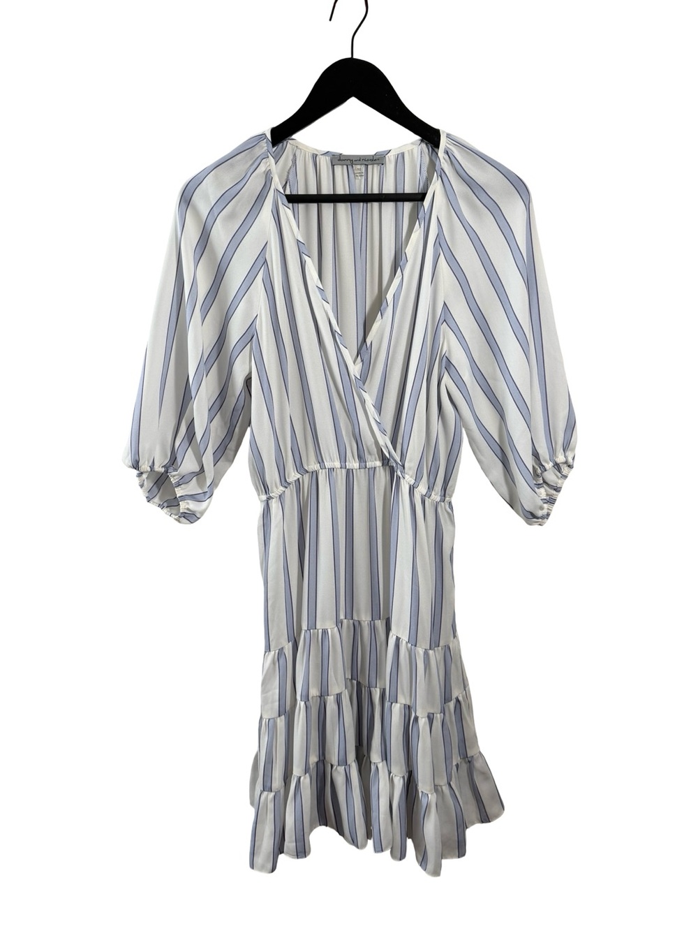 Danny & Nicole Blue and White Striped V-Neck Tiered Dress